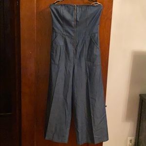 One piece zip front denim jumper with pockets